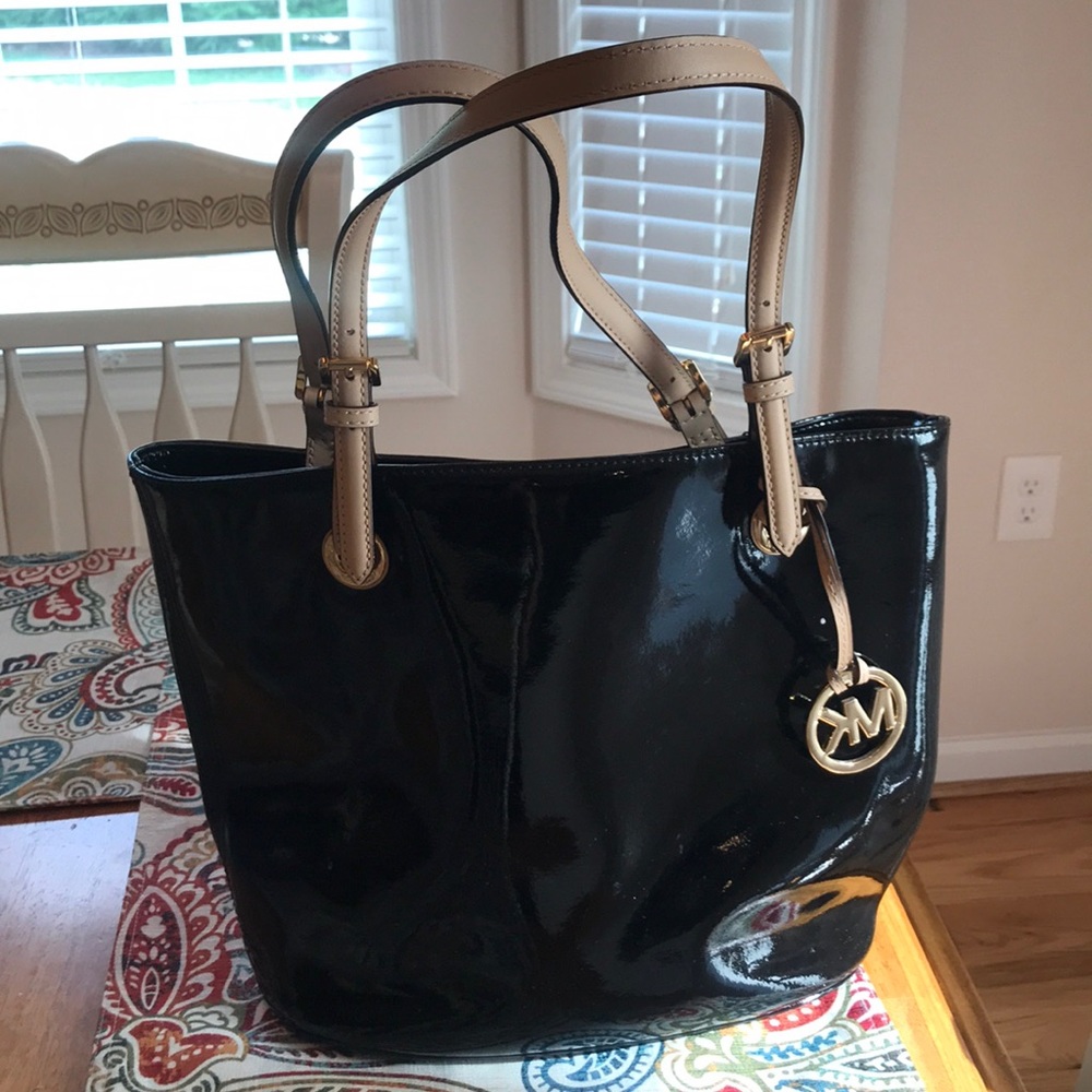 Michael Kors black patent leather tote